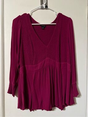 Torrid Magenta Babydoll Crinkle Gauze Smocked Top size 0